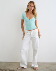 Lobos Crossover Top in Rayon Jersey Aqua