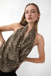 SATIN HALTER COWL NECK TOP