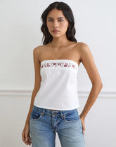 Ahera Top in Poplin White with Cherry Blossom Embroidery