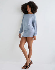 Carola Cut Out Arms Mini Dress in Shimmer Blue