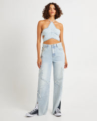 Diamonde Star Straight Leg Mid Waist Denim Billie Jeans