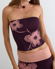 Shali Bandeau Top in Burgundy with Flower Silhouette