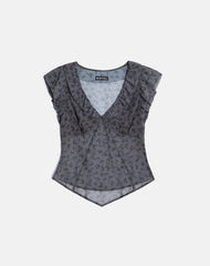 Paquita Top in Chiffon Minimal Flower Dark Grey