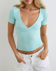 Lobos Crossover Top in Rayon Jersey Aqua