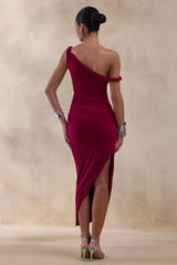Angelique | Burgundy Twisted Asymmetric Maxi Dress