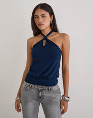 Giunea Knot Halter Top in Navy