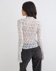 Beerus Long Sleeve Mock Neck Top in Lace Ivory