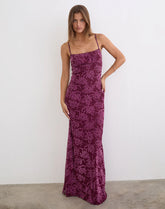 Darsih Maxi Dress in Flock Shadow Leaf Plum