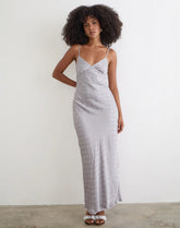 Alenya Maxi Dress in Chiffon Monochrome Silver Grey Polka