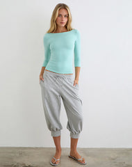 Ione Quarter Sleeve Top in Aqua