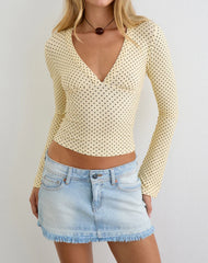 Emesy Long Sleeve Top in Butter Yellow with Micro Polka Dots