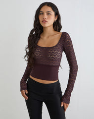 Nolita Ribbed Waist Top in Lace Dark Plum