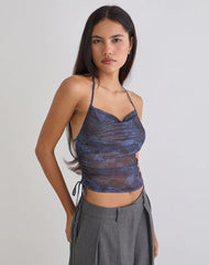 Xiomara Halterneck Top in Midnight Paisley Dark Blue