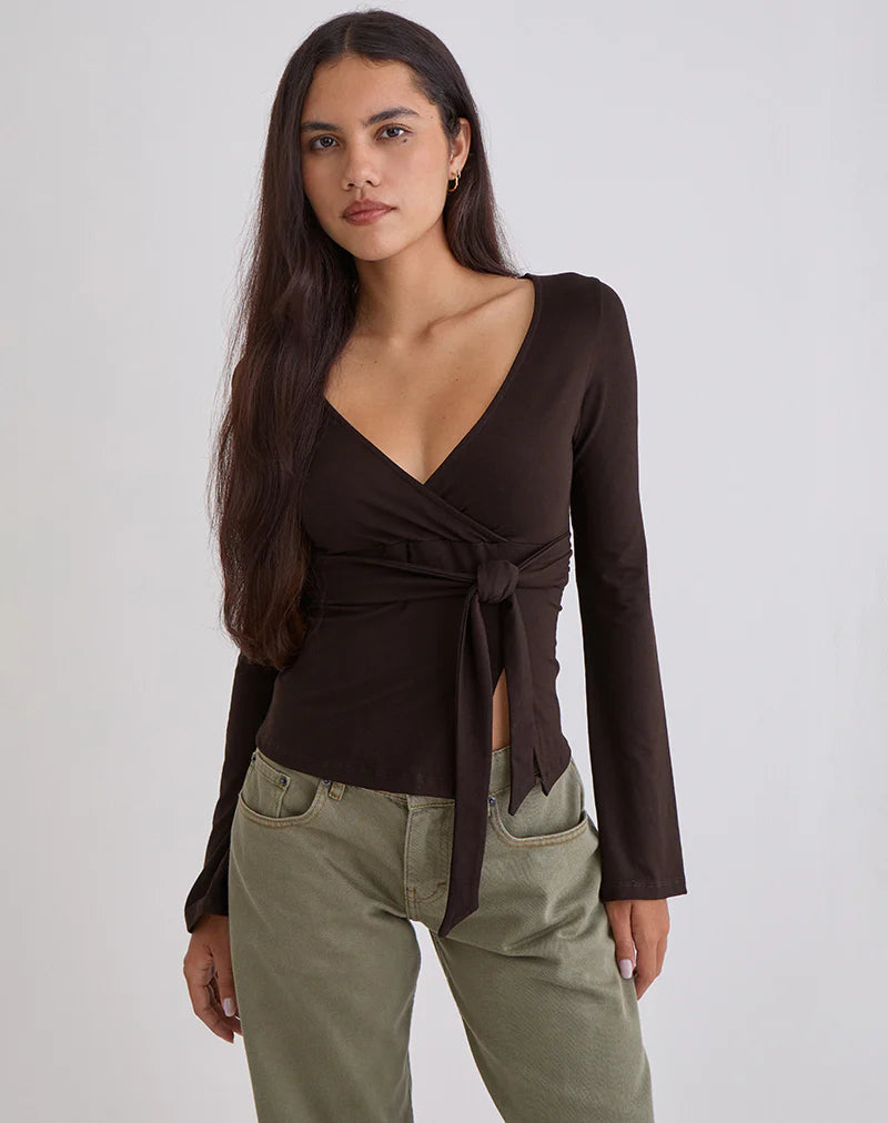 Lamae Wrap Top in Bitter Chocolate