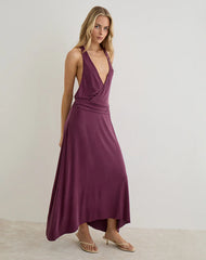 Kiku Maxi Dress in Cupro Deep Purple