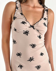 Gandira Midi Dress in Cluster Ditsy Floral Flock Nude