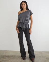 Sika One Shoulder Top in Charcoal Grey with Tie Belt
