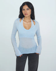 Misora Long Sleeve Top in Sheer Knit Blue
