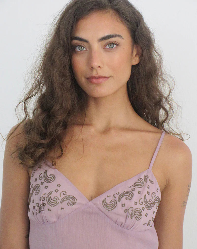 Nisara Cami Top in Dusty Mauve with Coma Studs