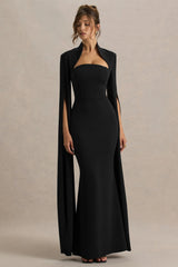 Esme | Black Square-Neck Maxi Dress With Cape Sleeves