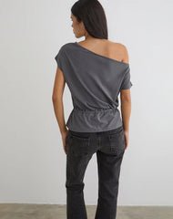 Sika One Shoulder Top in Charcoal Grey with Tie Belt