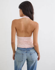 Prilla Halterneck Top in Lace Soft Pink