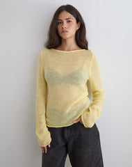 Aika Long Sleeve Top in Sheer Knit Lemon
