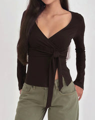 Lamae Wrap Top in Bitter Chocolate
