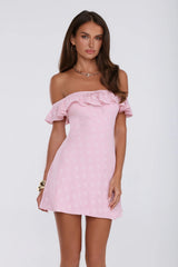 Darling Pop Off Shoulder Mini Dress Pink