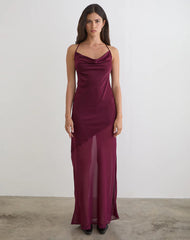 Eshara Maxi Dress in Chiffon Satin Burgundy