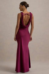 Alesso | Burgundy Satin Cowl-Neck Slip-Maxi Dress