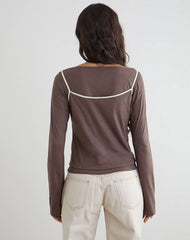 Laken Long Sleeve Top in Walnut with Vanilla Ice Binding