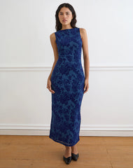 Ventura Maxi Dress in Midnight Leaf Flock Navy