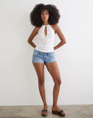 Yadele Button Up Keyhole Top in Ivory