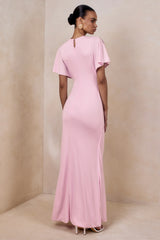 Grandeur | Pale Pink High-Neck Ruched Maxi Dress