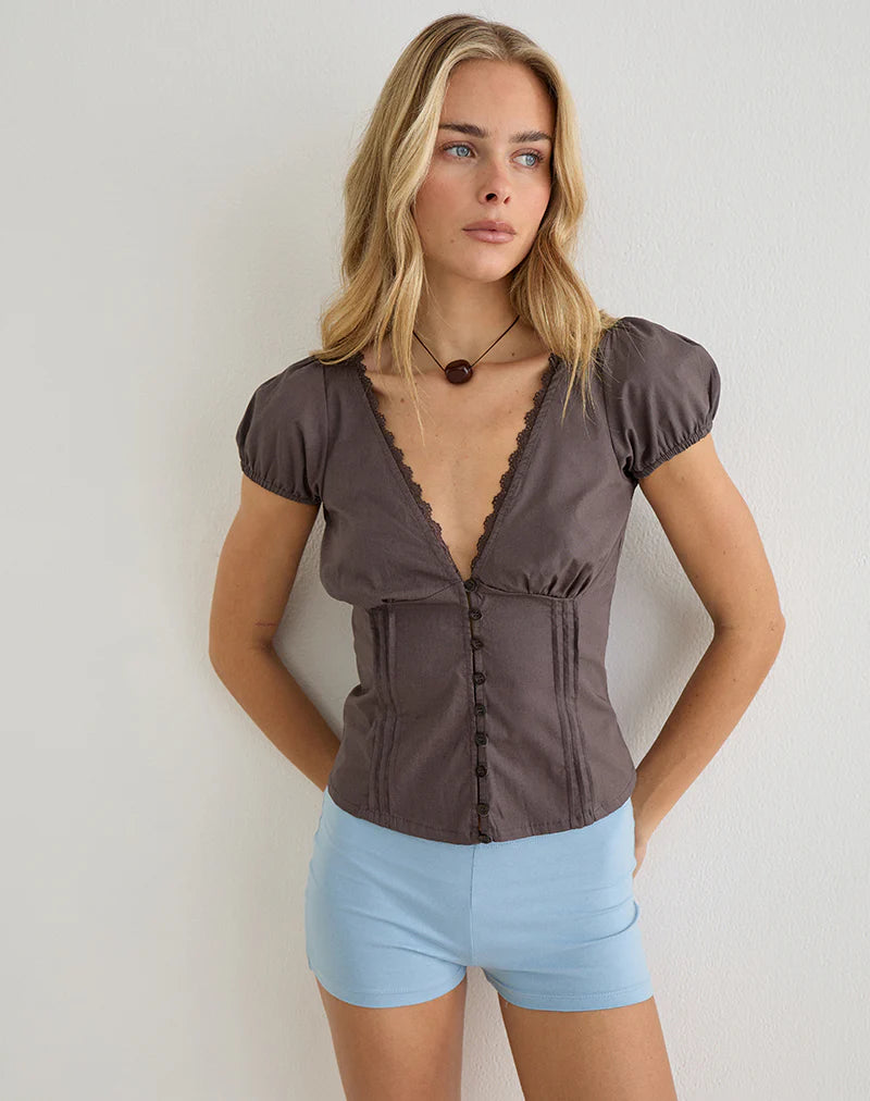 Ilias Corset Top in Poplin Peppercorn