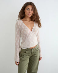 Maeko Crochet Wrap Top in Knit Ecru