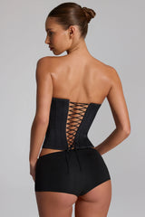 Satin Lace-Up Corset Top in Black