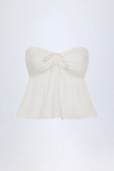 Tie-Front Strapless Cotton-Poplin Crop Top in White