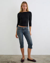Ione Quarter Sleeve Top in Black
