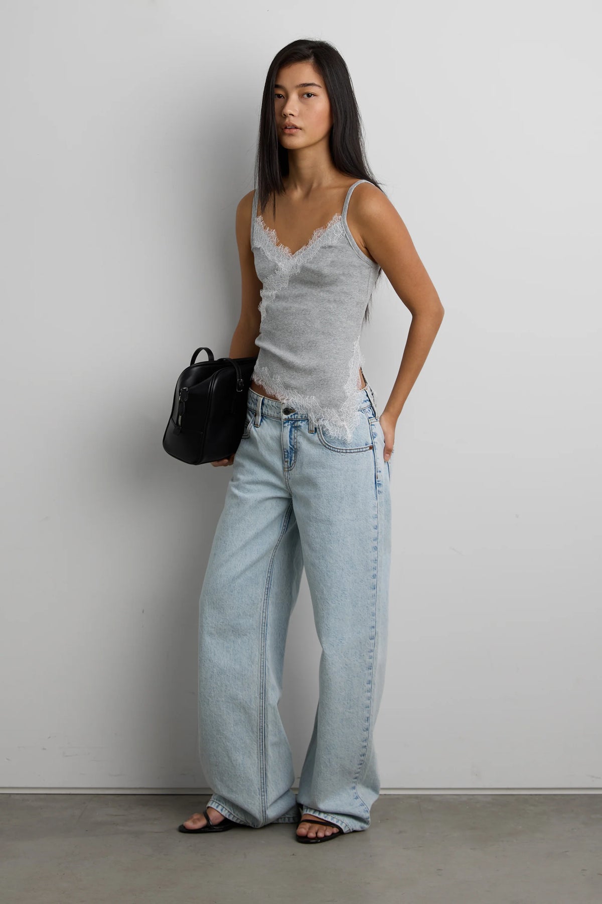 RIBBED ASYMMETRICAL LACE TRIM TANK TOP