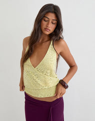 Sadara Drape Halter Top in Green Leopard