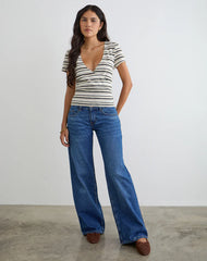Lenice Top in Cream and Brown Striped Knit