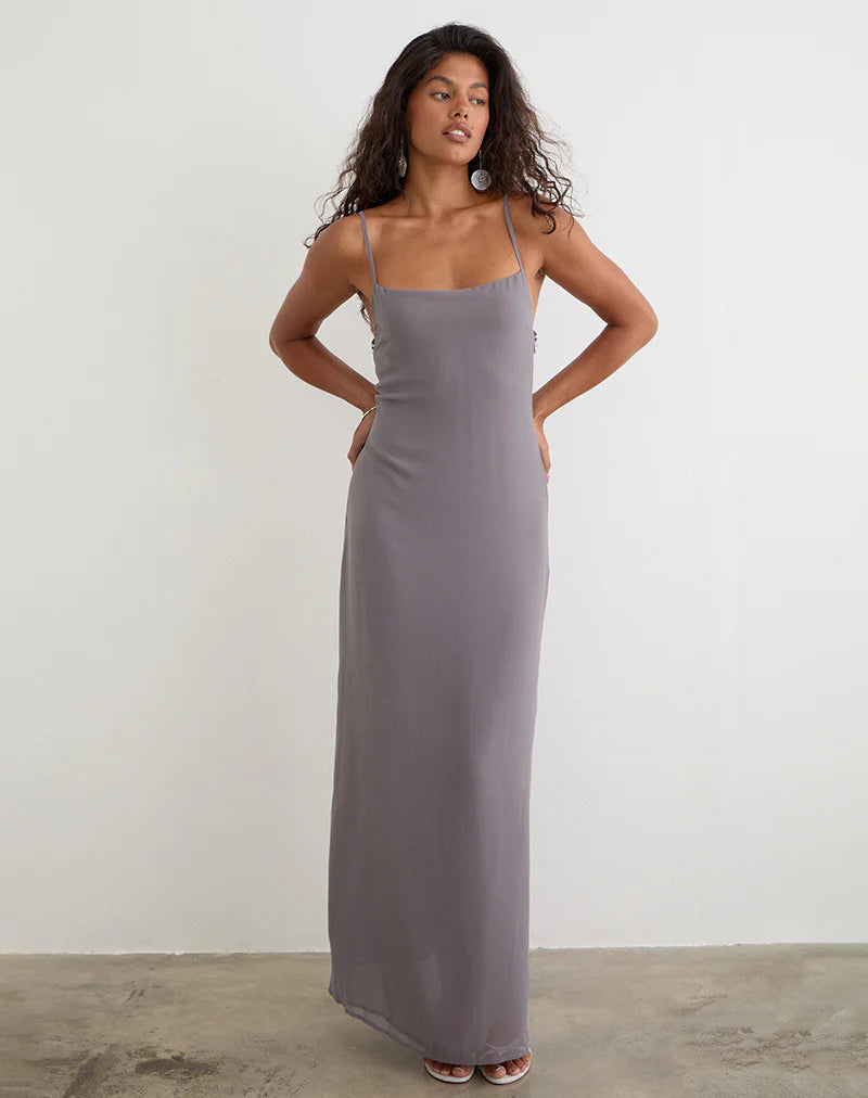 Arunima Maxi Dress in Chiffon Lilac Grey