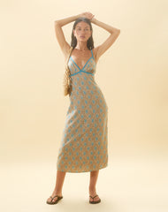 Lalu Midi Dress in Bohemian Batik Blue Brown