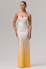 Lucie | Yellow Ombre Satin Cowl-Neck Maxi Dress
