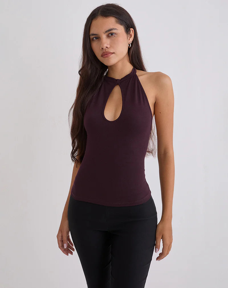 Gretita High Neck Top in Jersey Redwood