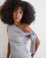 Sardian Maxi Dress in Chiffon Monochrome Silver Grey Polka
