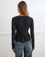 Yahop Top in Black with Swirly Floral Embroidery