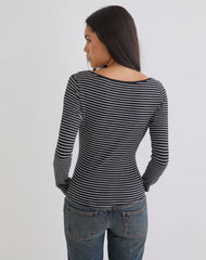 Subita Long Sleeve Top in Stripe Jersey Black and White